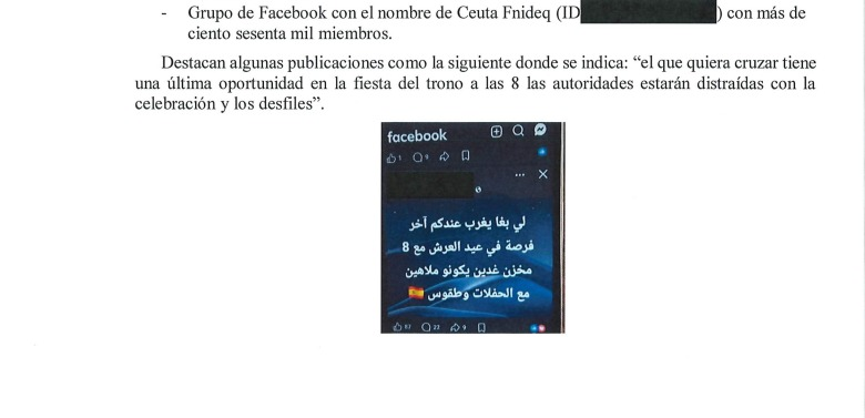 Imagen de la nota urgente del CNI a la Delegación de Gobierno en Ceuta el 29 a las 18.26
